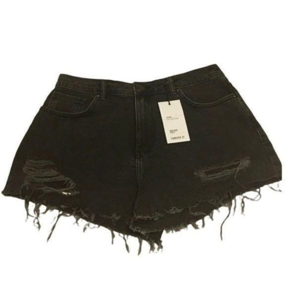 Forever 21 Black Distressed High Rise Denim Mini Shorts Size 31 NWT